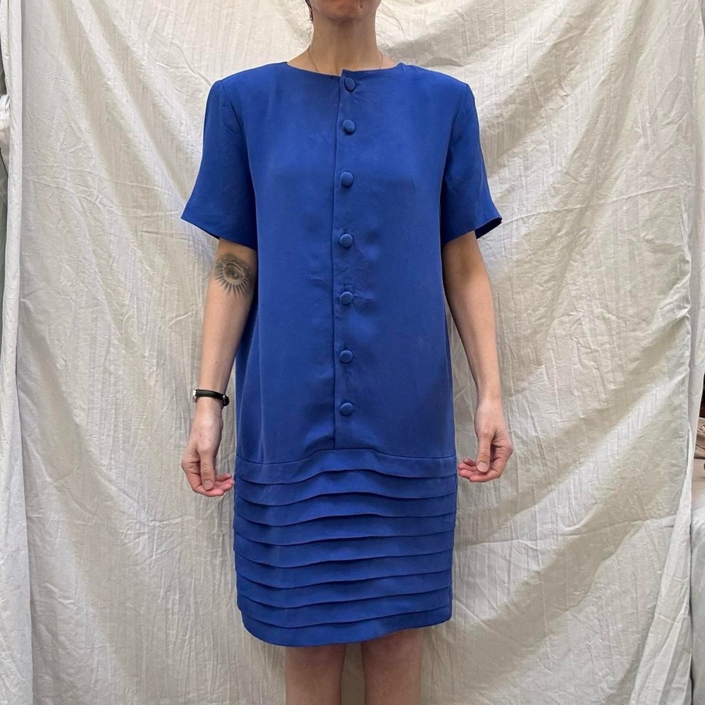 Royal Blue Silk Midi Dress‎ Vintage late 80s-early 90s